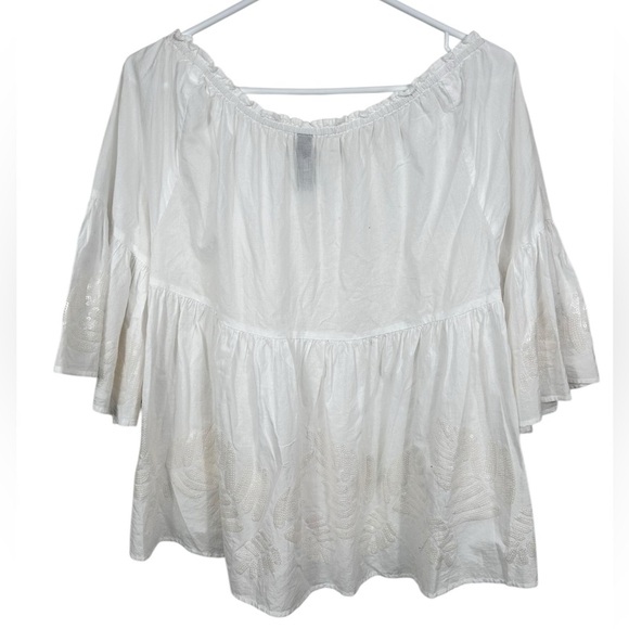 Marc Cain cotton peasant blouse, M, sequins, off shoulder, bell sleeves Boho - Picture 3 of 8